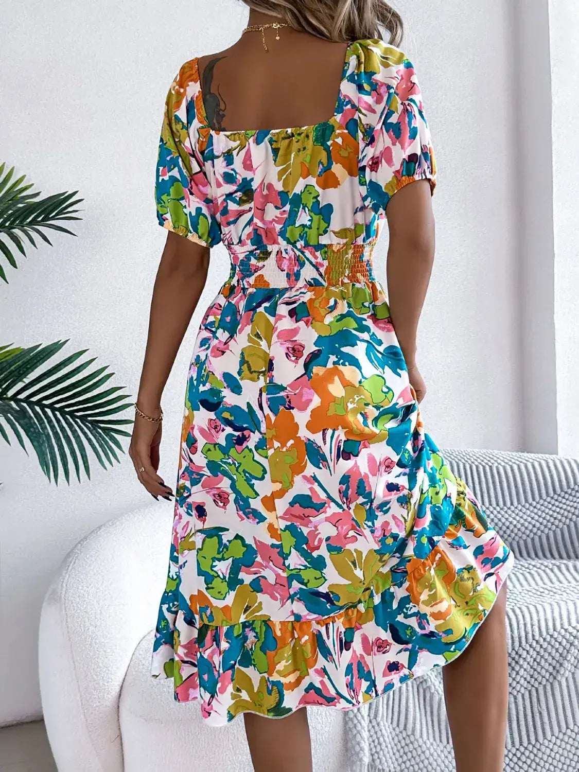 Floral Midi Dress With Short Sleeves – Chic Women's Dresses | Belle Kloset Fashion