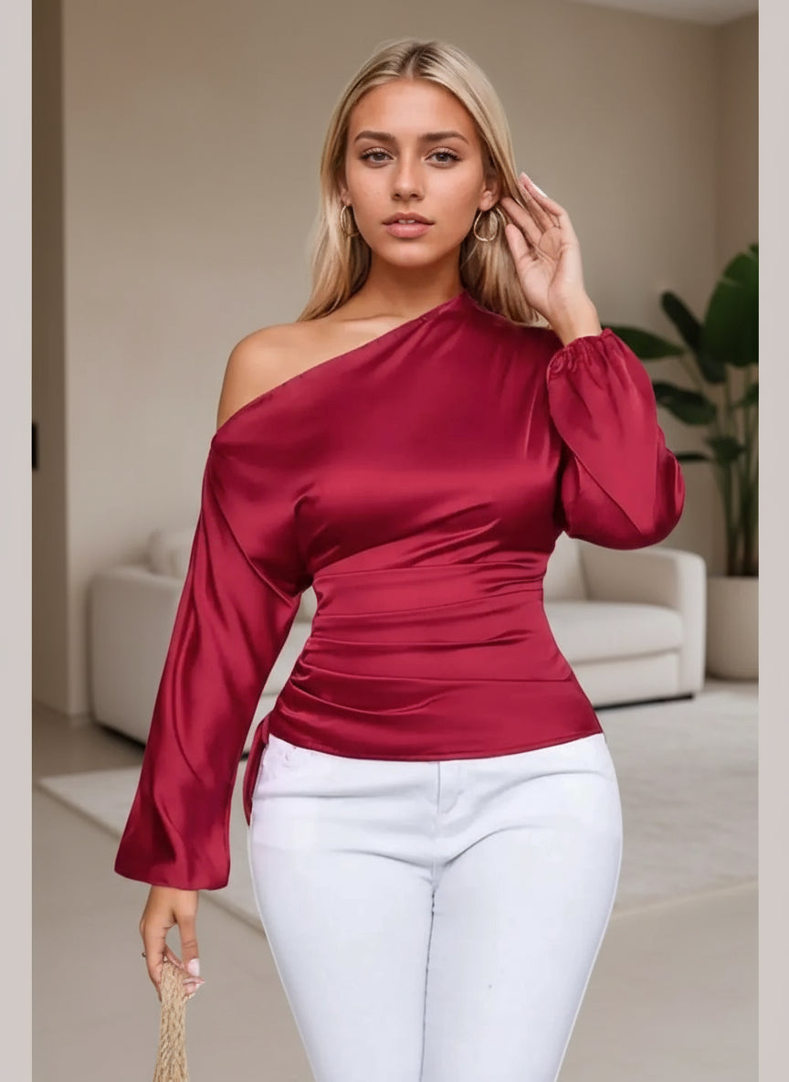 One-Shoulder Luxe Blouse - Chic Women's TOP | Belle Kloset Fashion