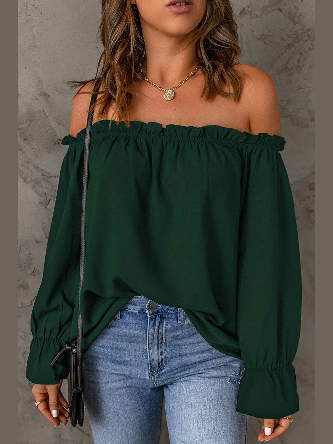 Chic Off-Shoulder Blouse with Ruffle Sleeves - Chic Women's Tops | Belle Kloset Fashion