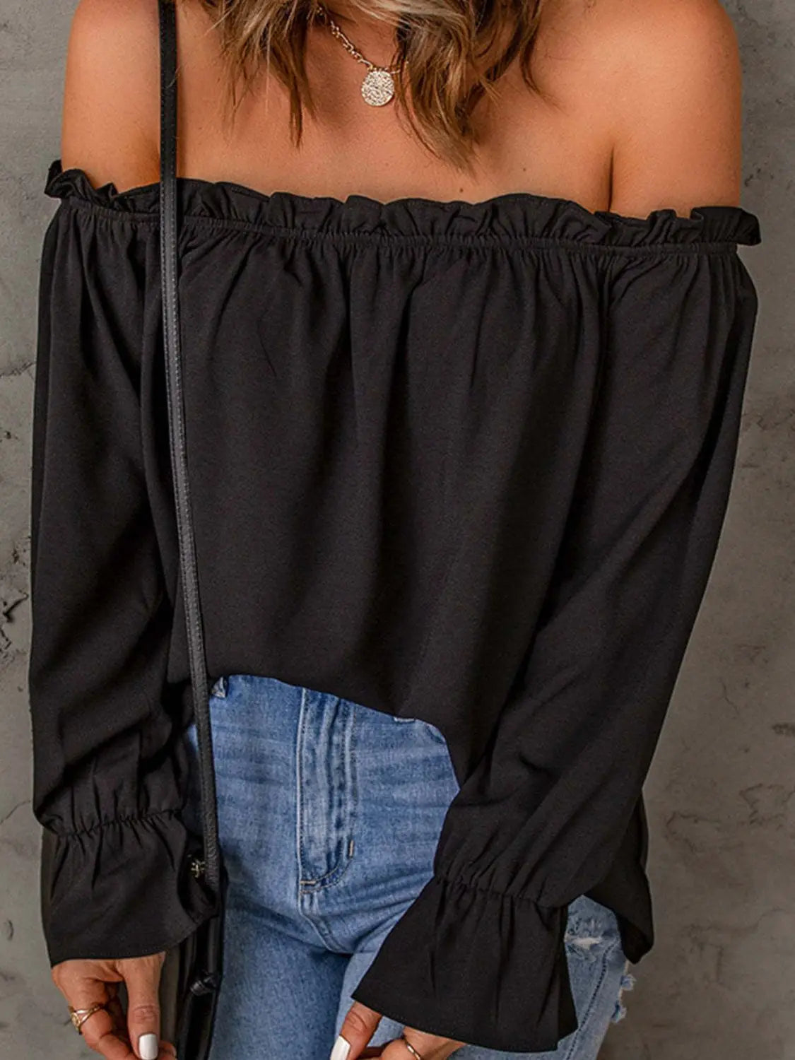 Chic Off-Shoulder Blouse with Ruffle Sleeves - Chic Women's Tops | Belle Kloset Fashion