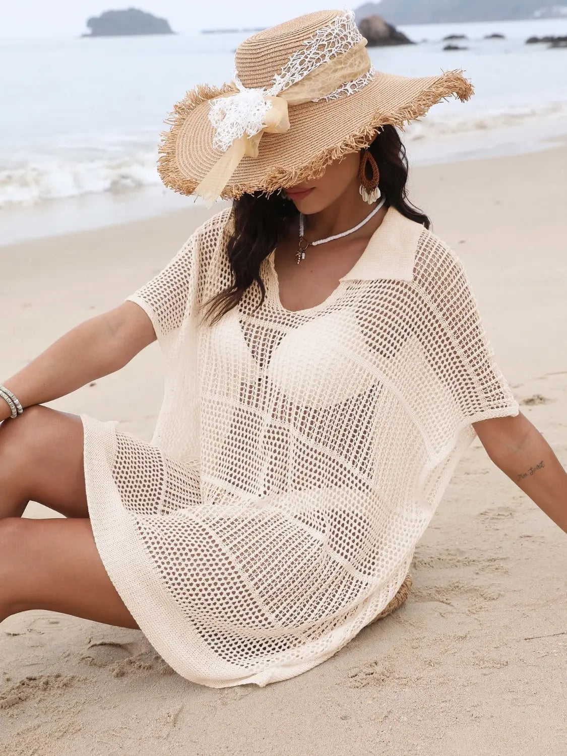 Breezy Luxe Hollow Collar Cover-Up - Chic Women's Tops | Belle Kloset Fashion