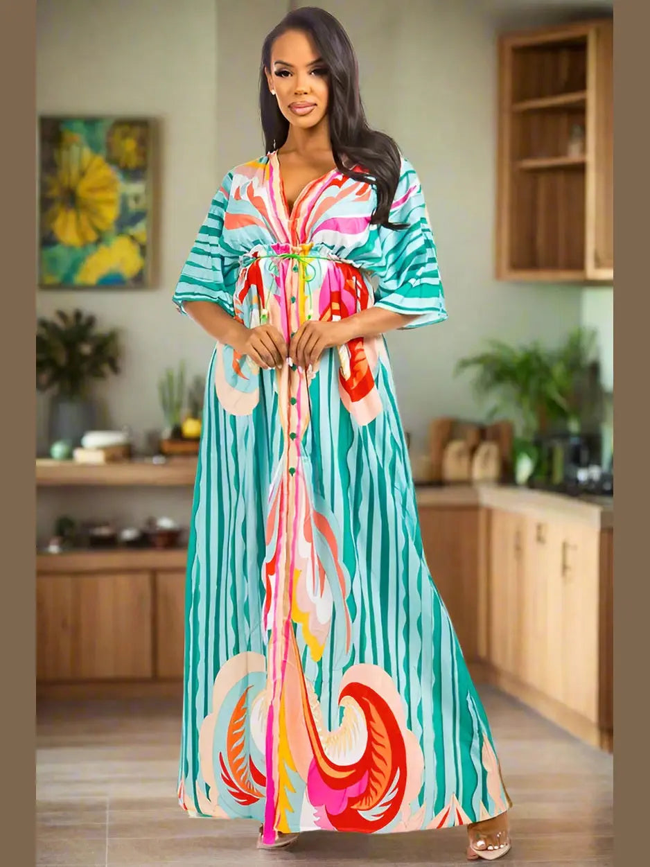 Sunset Breeze Multicolor Dress (Green) - Chic Women's Dresses | Belle Kloset Fashion