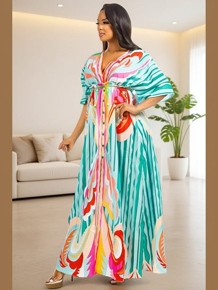 Sunset Breeze Multicolor Dress (Green) - Chic Women's Dresses | Belle Kloset Fashion