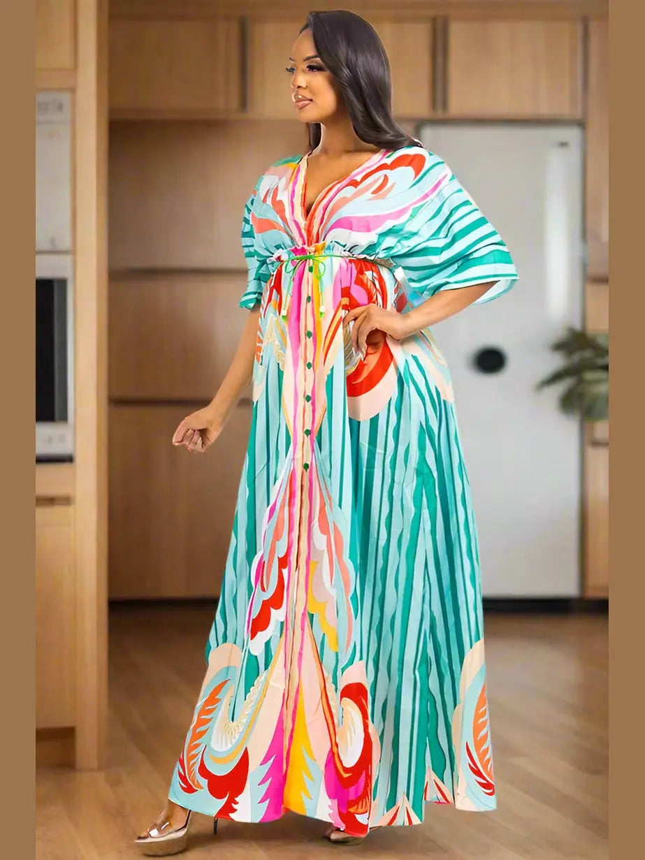 Sunset Breeze Multicolor Dress (Green) - Chic Women's Dresses | Belle Kloset Fashion