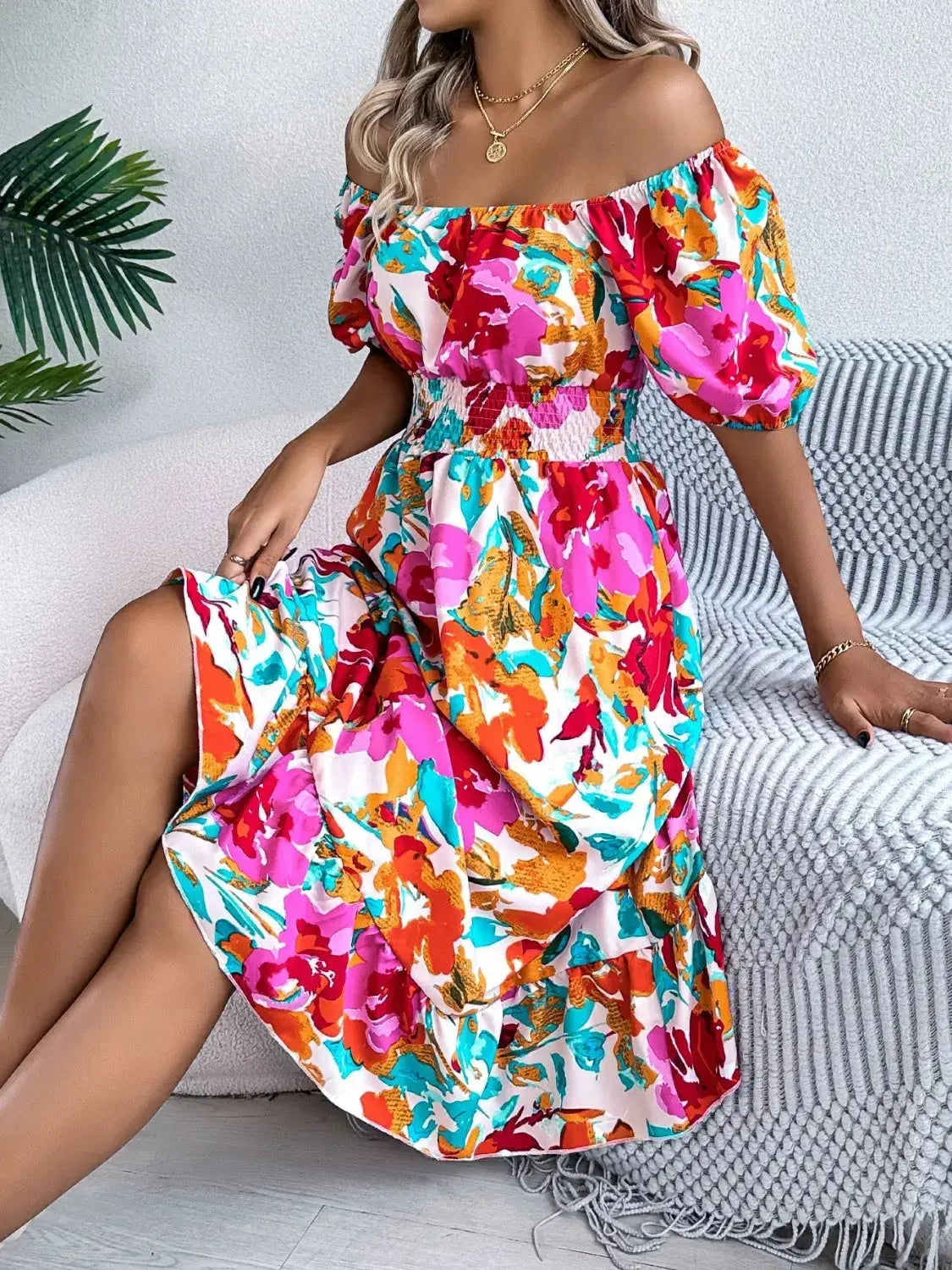 Floral Midi Dress With Short Sleeves – Chic Women's Dresses | Belle Kloset Fashion
