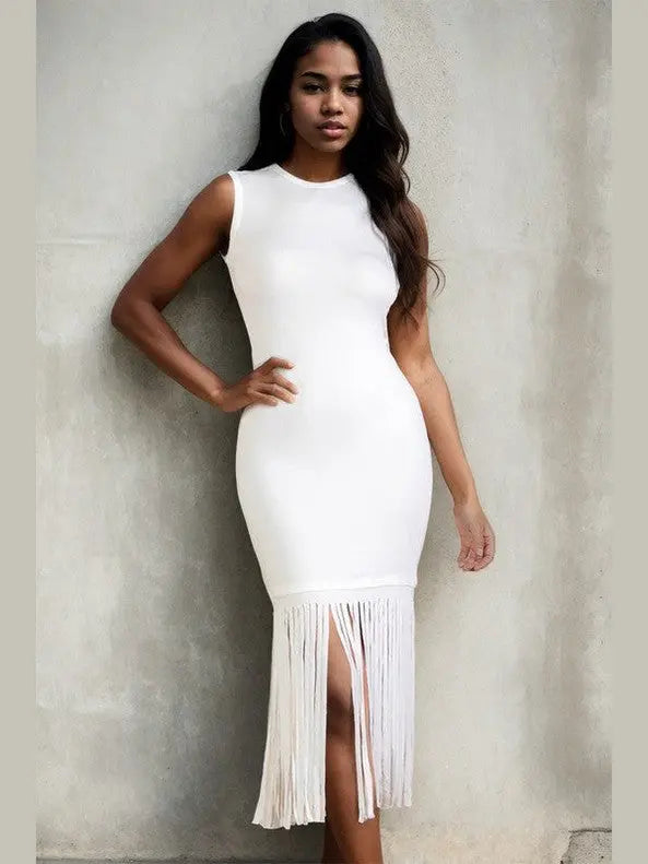 Sleeveless Fringe Midi Dress – Chic Women's Dresses | Belle Kloset Fashion