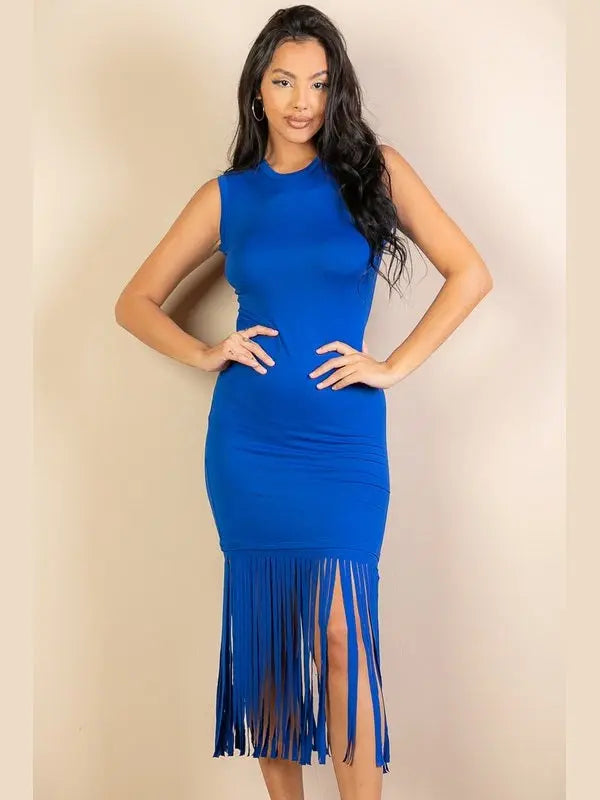 Sleeveless Fringe Midi Dress – Chic Women's Dresses | Belle Kloset Fashion