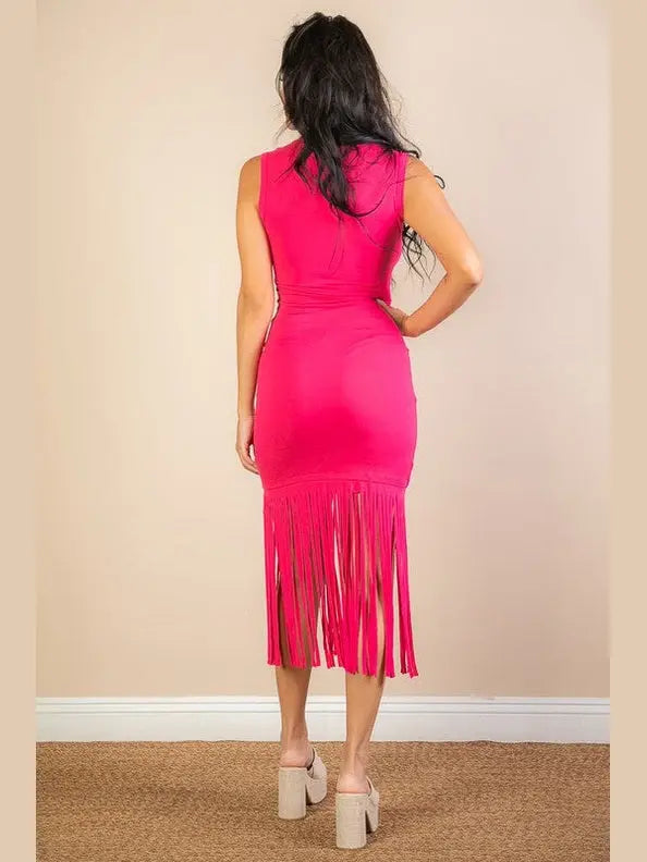 Sleeveless Fringe Midi Dress – Chic Women's Dresses | Belle Kloset Fashion