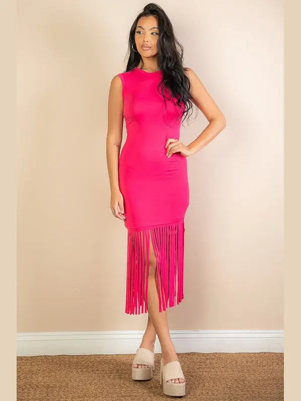 Sleeveless Fringe Midi Dress – Chic Women's Dresses | Belle Kloset Fashion