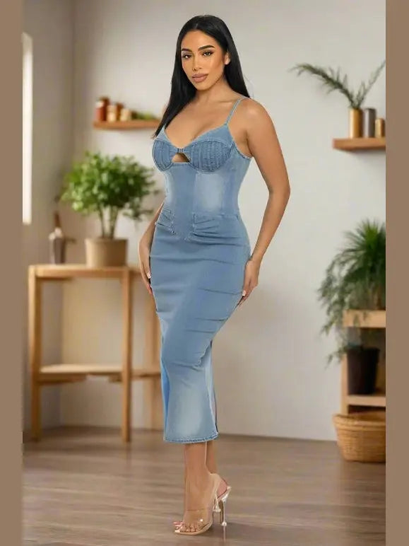 Walk with Me Denim Midi Dress - Chic Women's Dresses | Belle Kloset Fashion