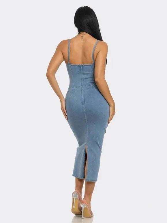 Walk with Me Denim Midi Dress - Chic Women's Dresses | Belle Kloset Fashion