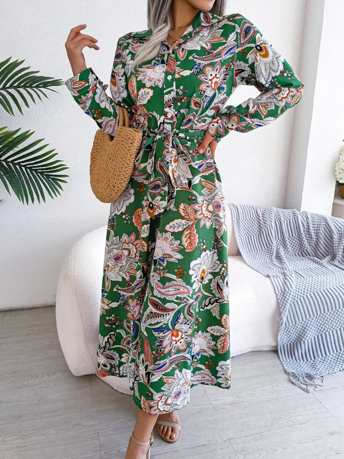 With Flare Tied Printed Midi Dress - Chic Women's Dresses | Belle Kloset Fashion