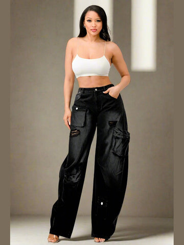Black Washed-Out Cargo Pants