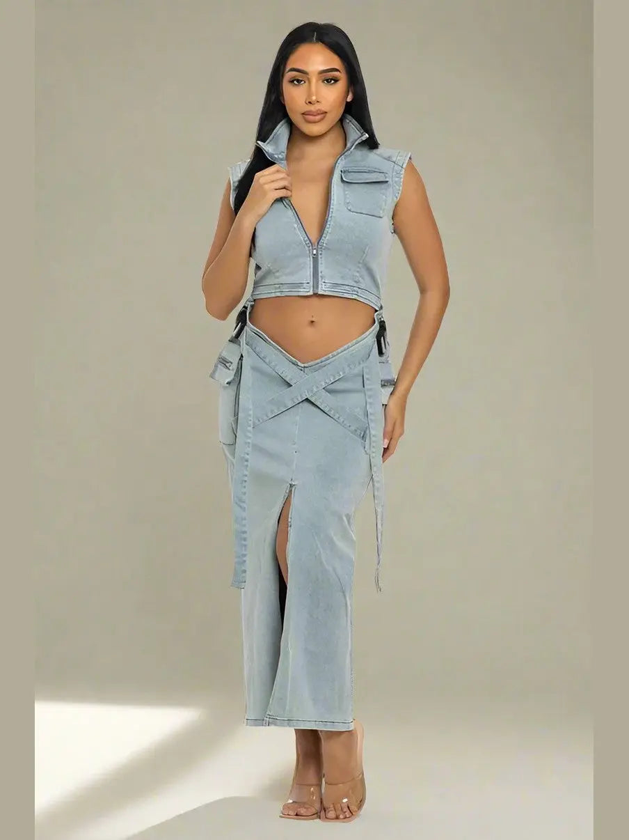 Peek-A-Boo Denim Set - Chic Women's Outfit Set | Belle Kloset Fashion