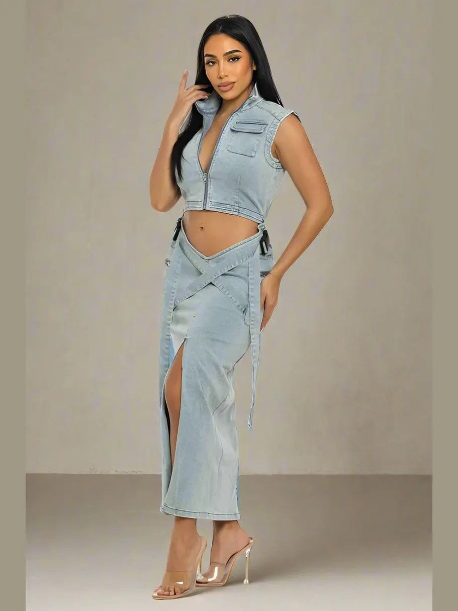Peek-A-Boo Denim Set - Chic Women's Outfit Set | Belle Kloset Fashion