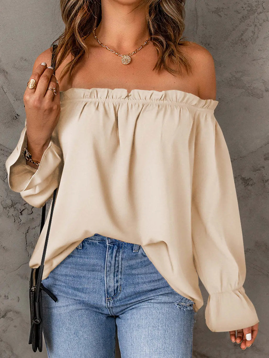Chic Off-Shoulder Blouse with Ruffle Sleeves - Chic Women's Tops | Belle Kloset Fashion