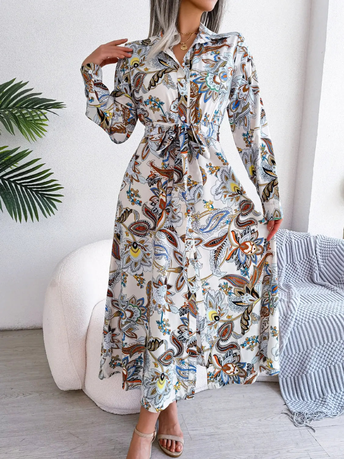 With Flare Tied Printed Midi Dress - Chic Women's Dresses | Belle Kloset Fashion