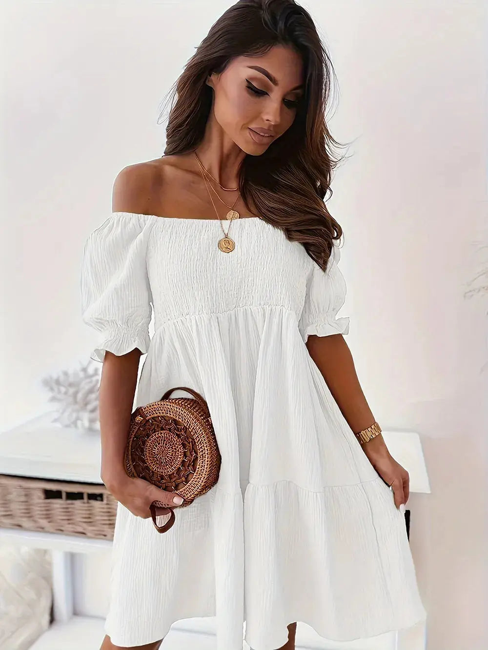 Flirty & Feminine: Ruffled Off-Shoulder Dress – Chic Women's Dresses | Belle Kloset Fashion