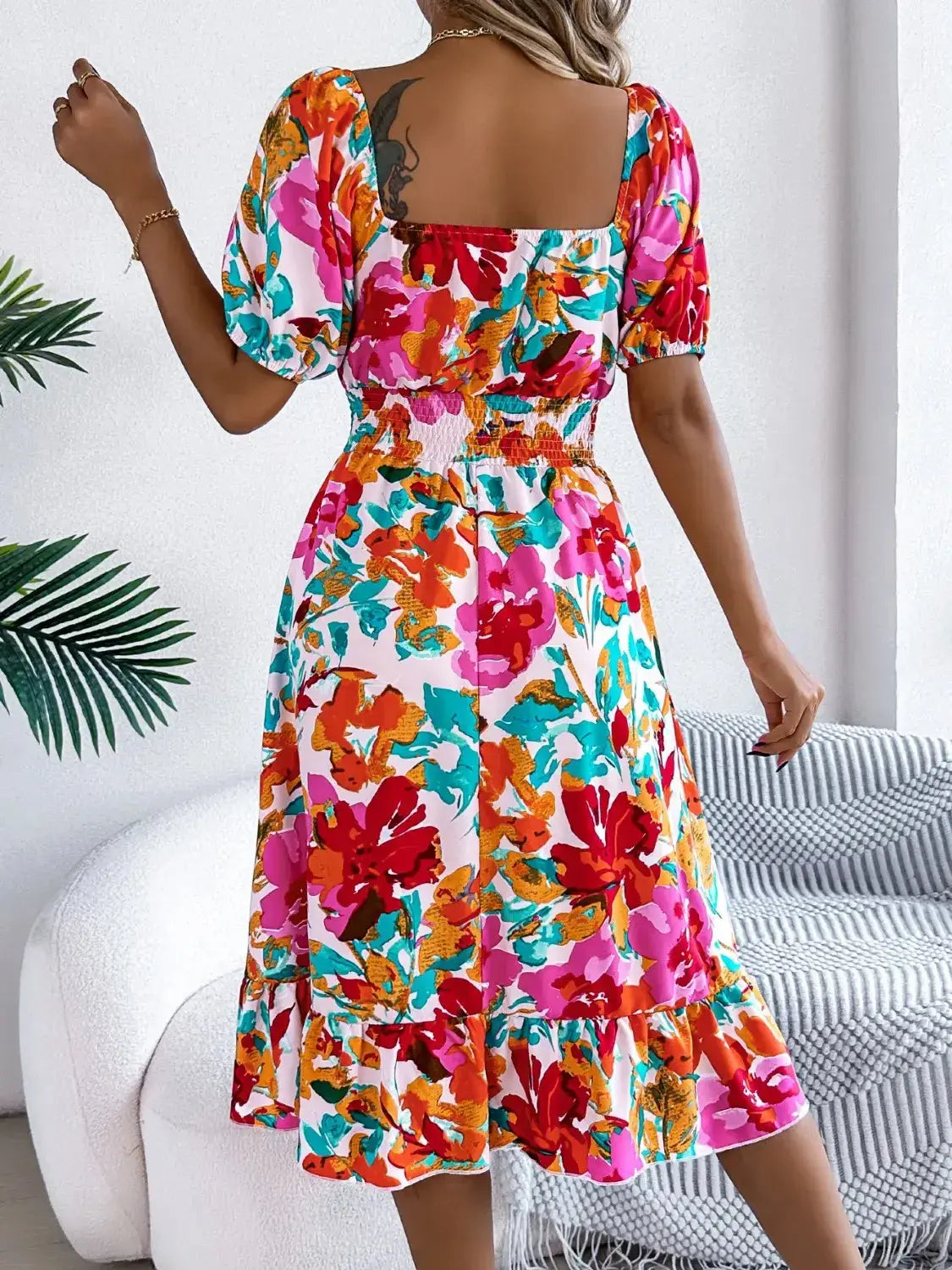 Floral Midi Dress With Short Sleeves – Chic Women's Dresses | Belle Kloset Fashion