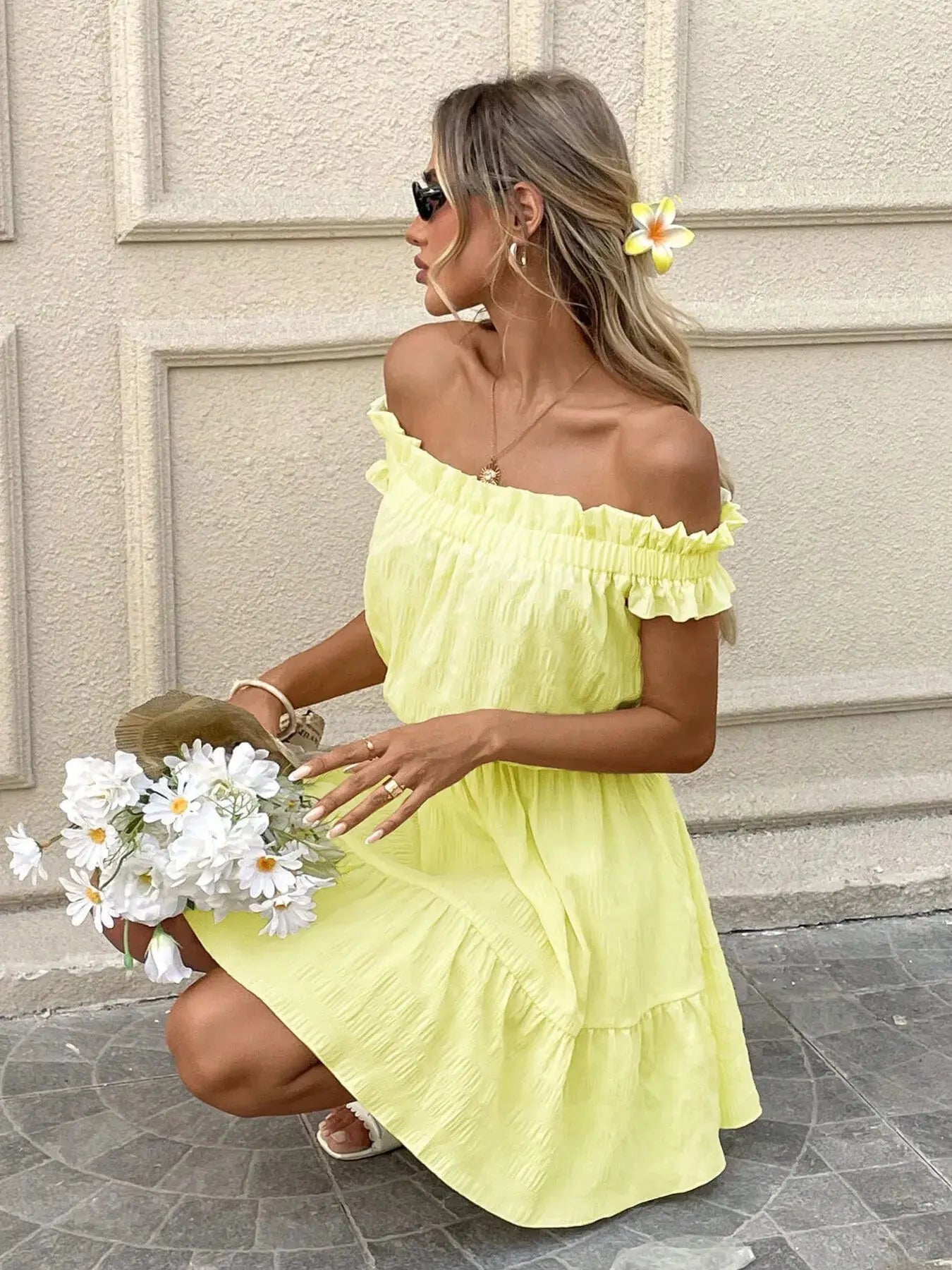 Off-Shoulder Ruffle Hem Summer Dress - Chic Women's Dresses | Belle Kloset Fashion