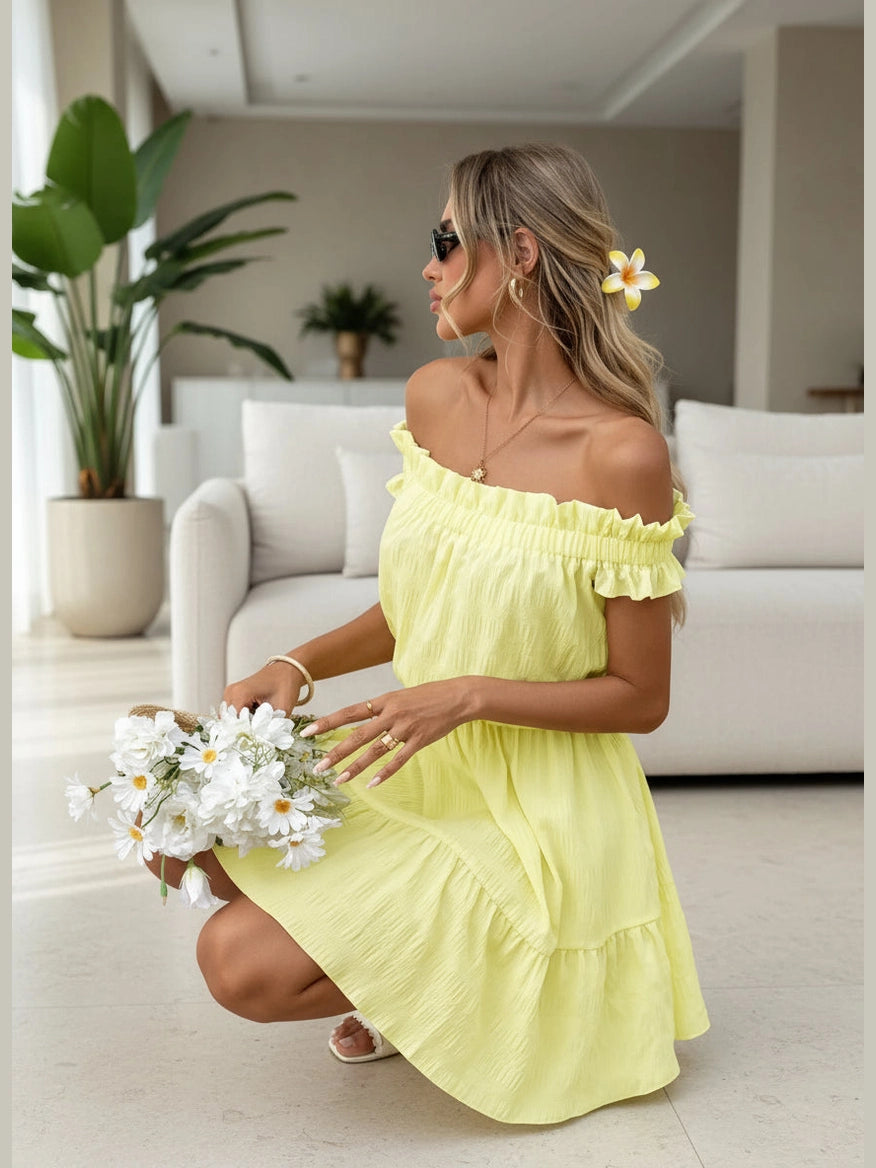 Off-Shoulder Ruffle Hem Summer Dress - Chic Women's Dresses | Belle Kloset Fashion