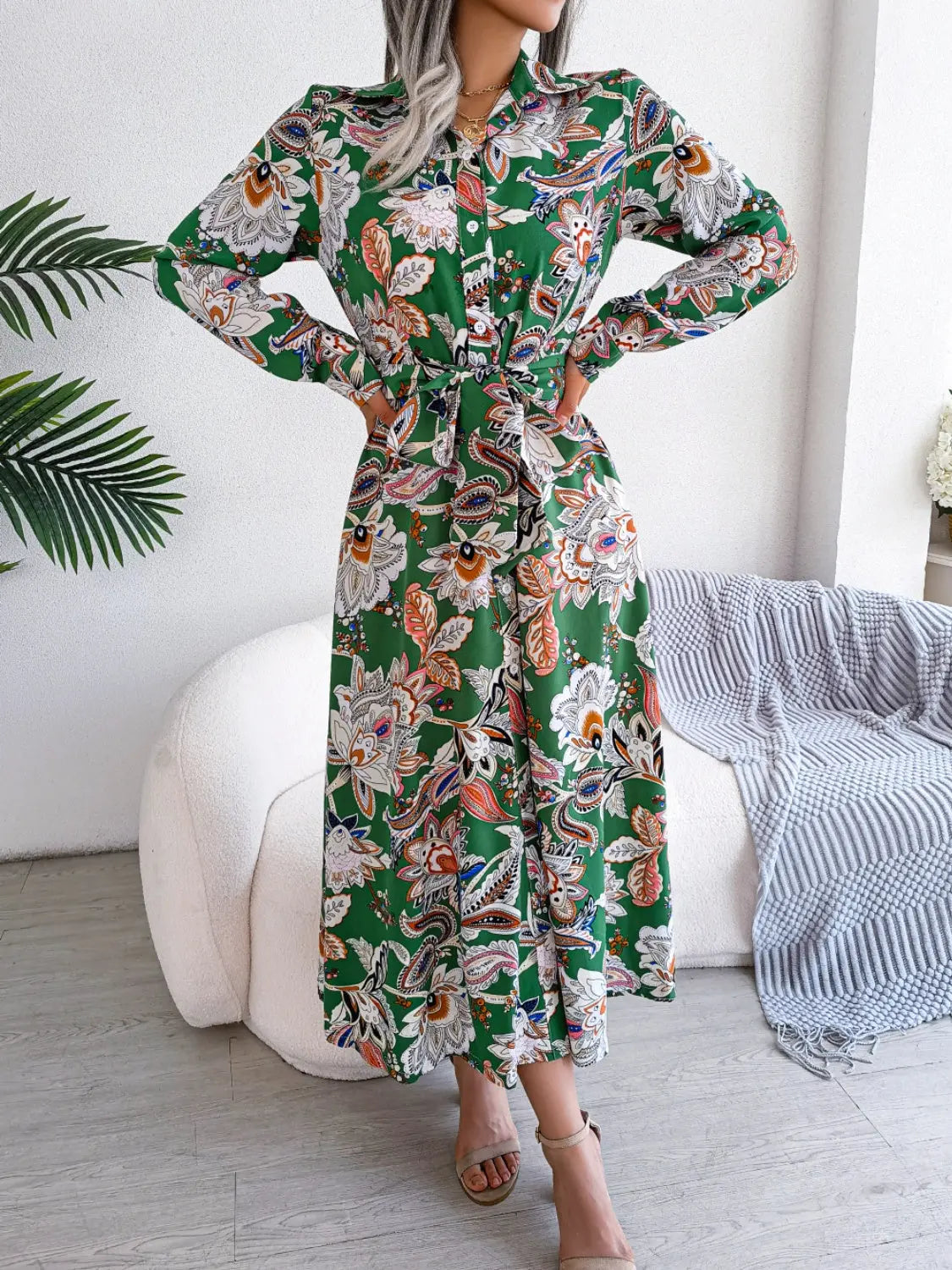 With Flare Tied Printed Midi Dress - Chic Women's Dresses | Belle Kloset Fashion