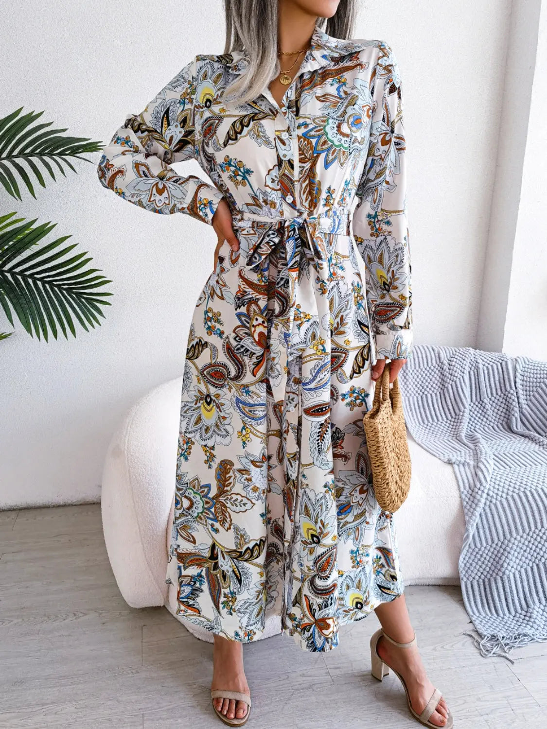 With Flare Tied Printed Midi Dress - Chic Women's Dresses | Belle Kloset Fashion