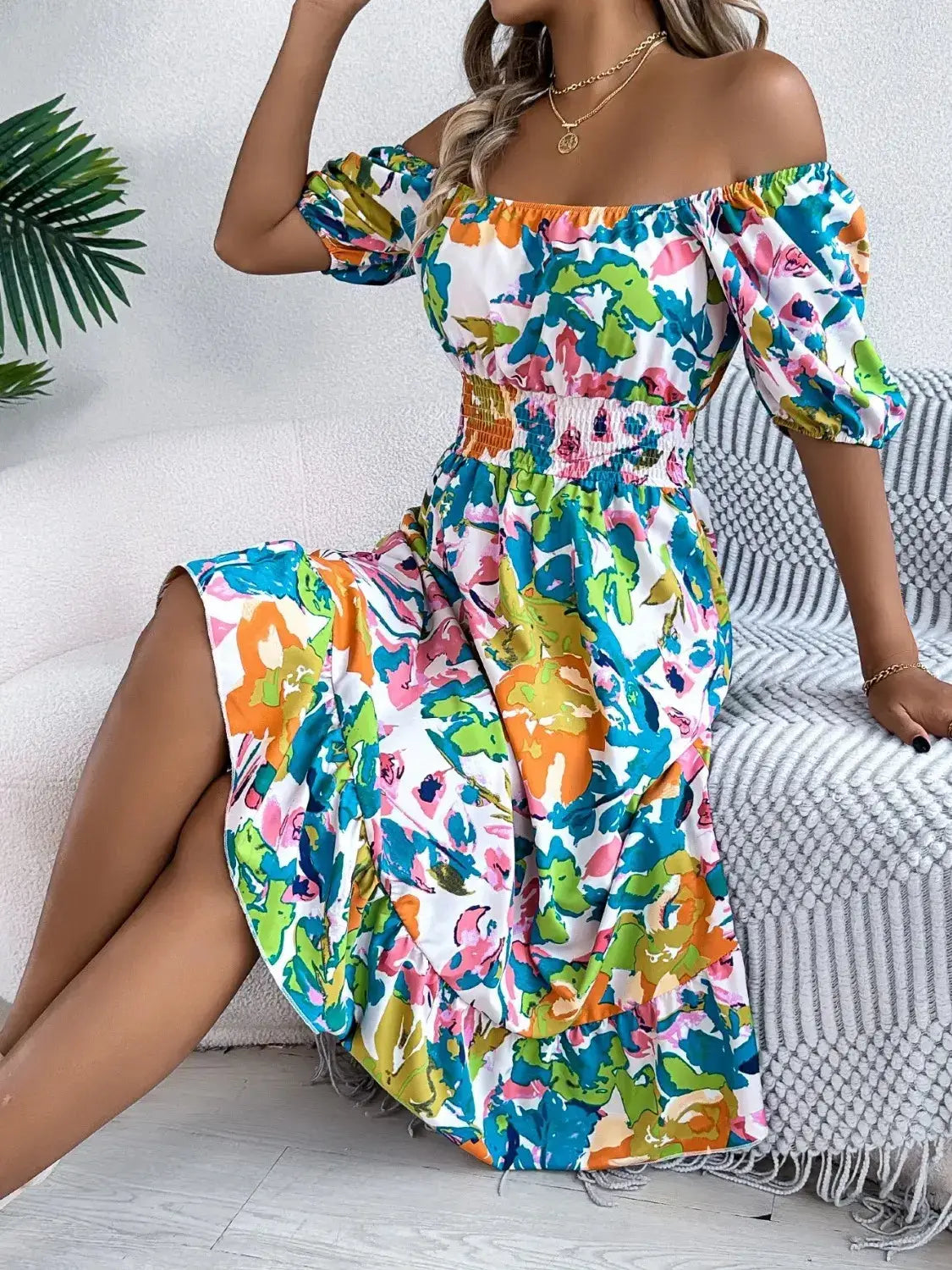 Floral Midi Dress With Short Sleeves – Chic Women's Dresses | Belle Kloset Fashion