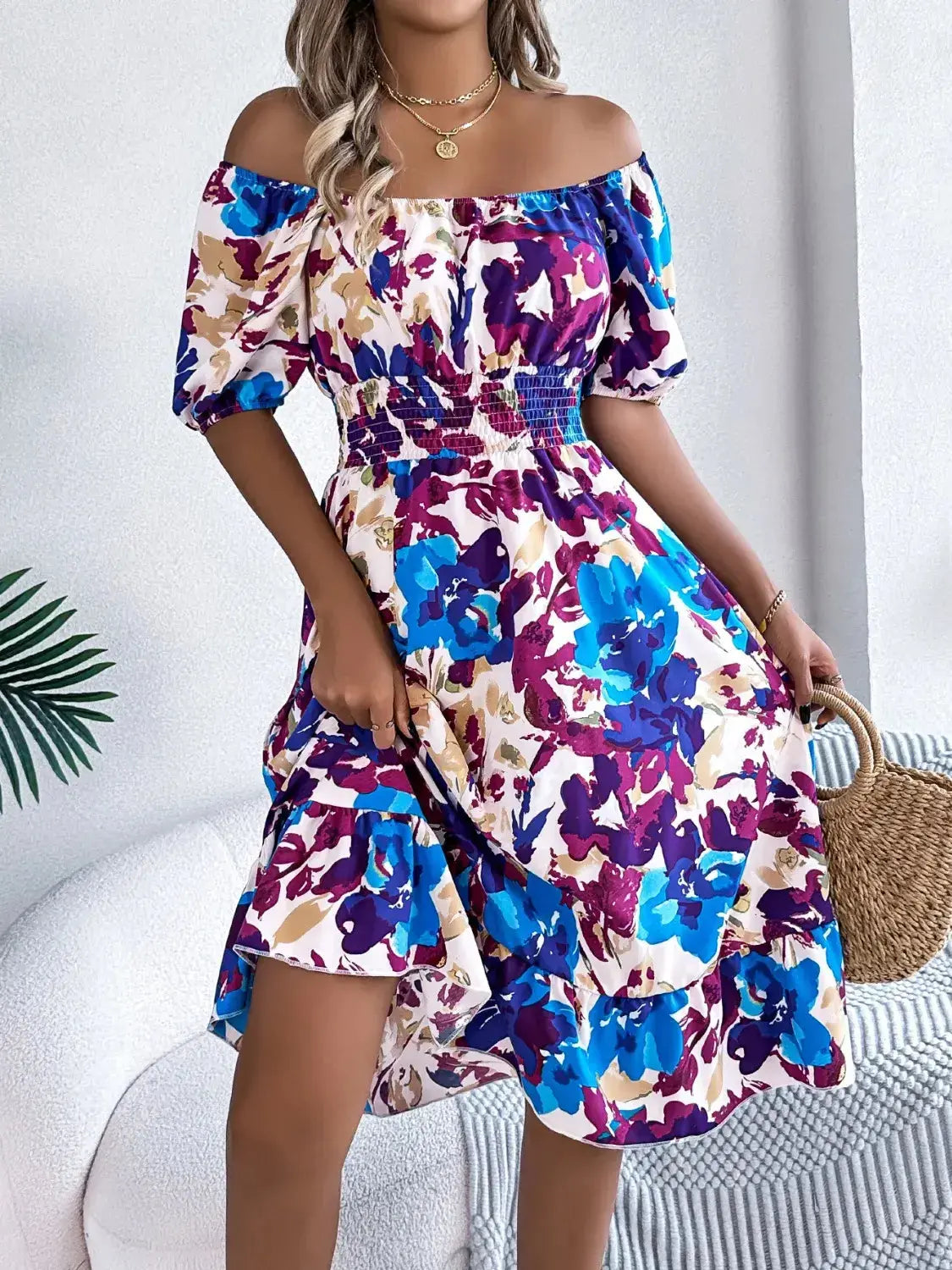 Floral Midi Dress With Short Sleeves – Chic Women's Dresses | Belle Kloset Fashion