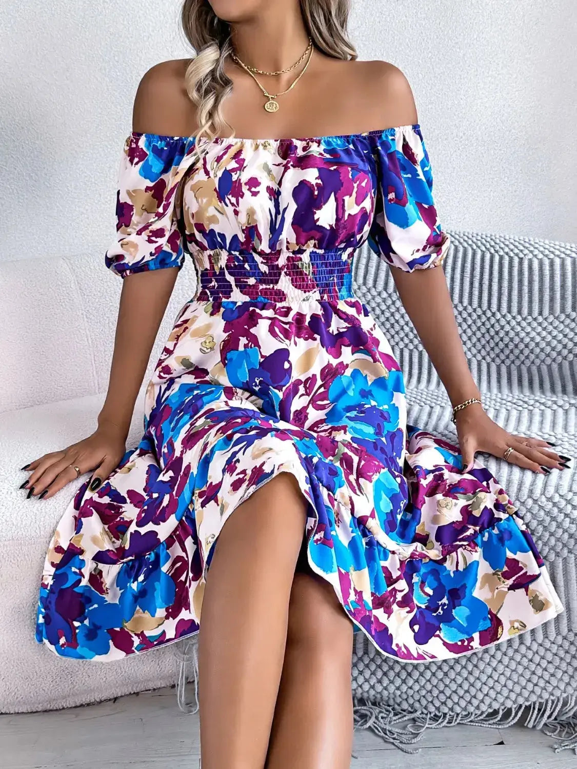Floral Midi Dress With Short Sleeves – Chic Women's Dresses | Belle Kloset Fashion