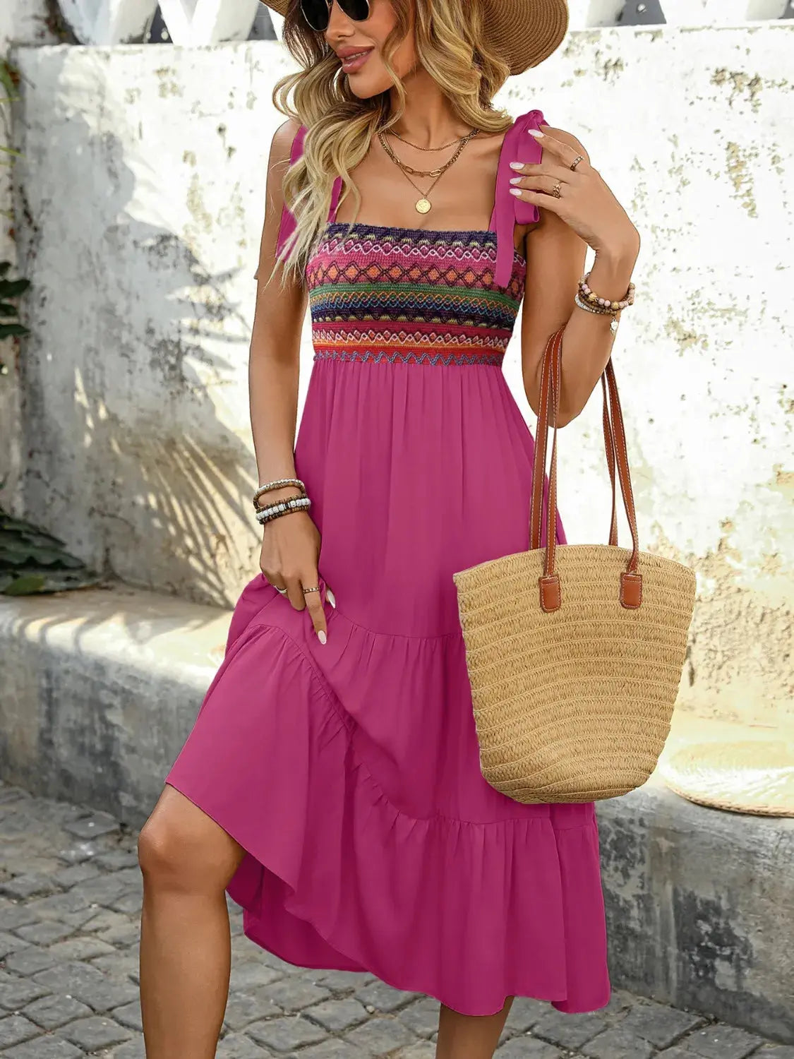 Tie Shoulder Tiered Ruffle Midi Dress – Chic Women's Dresses | Belle Kloset Fashion