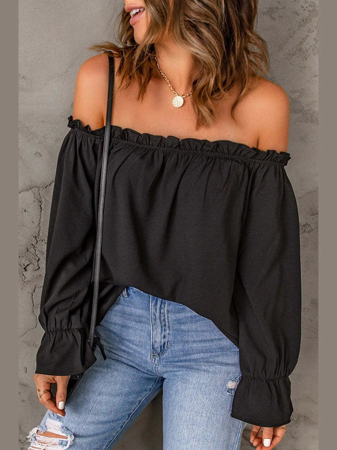 Chic Off-Shoulder Blouse with Ruffle Sleeves - Chic Women's Tops | Belle Kloset Fashion