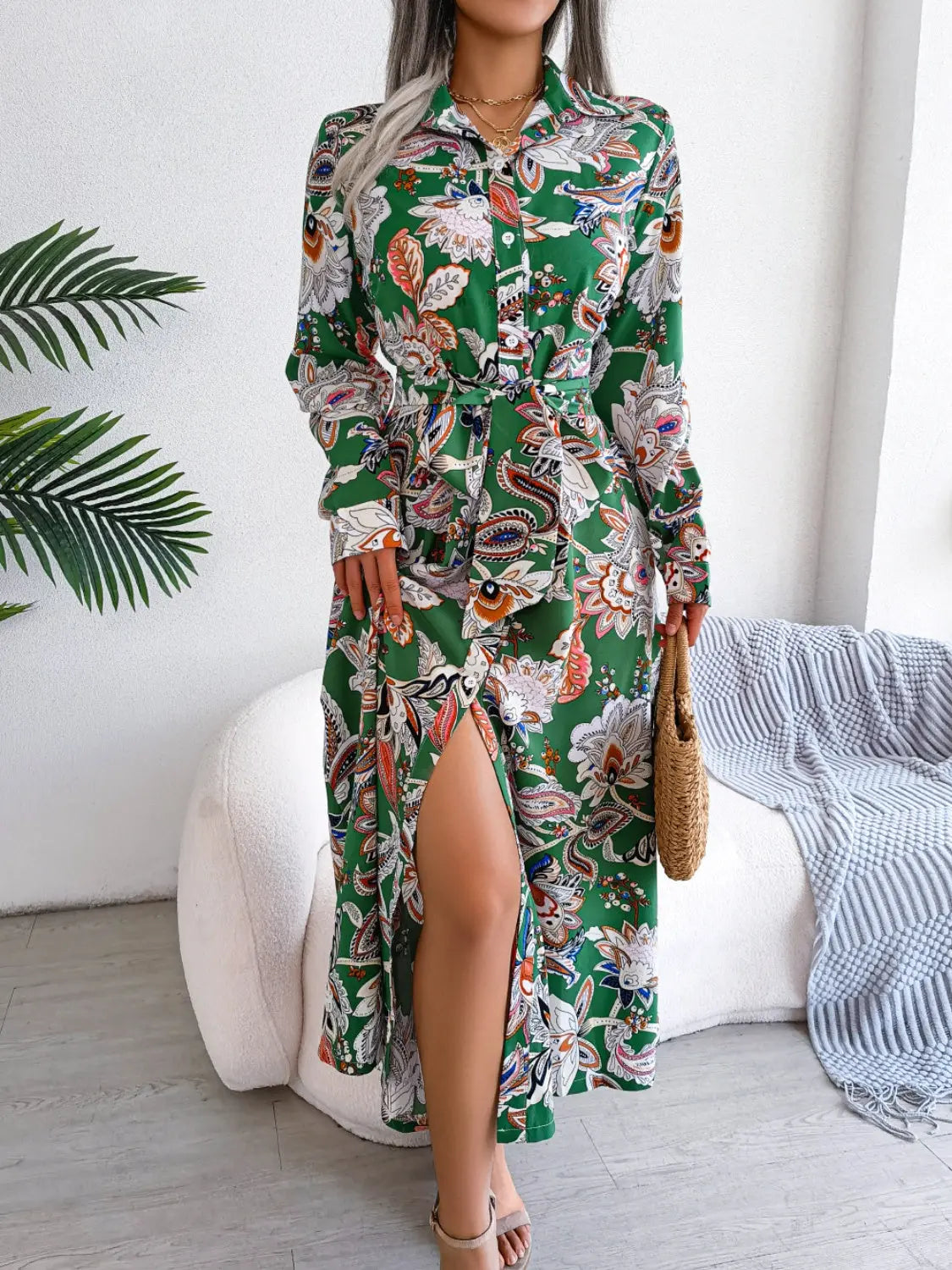 With Flare Tied Printed Midi Dress - Chic Women's Dresses | Belle Kloset Fashion