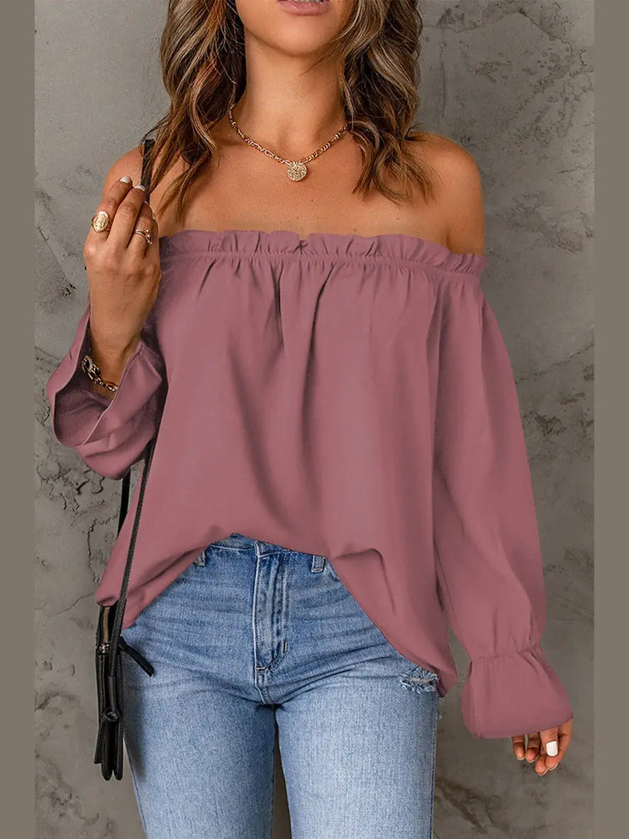 Chic Off-Shoulder Blouse with Ruffle Sleeves - Chic Women's Tops | Belle Kloset Fashion