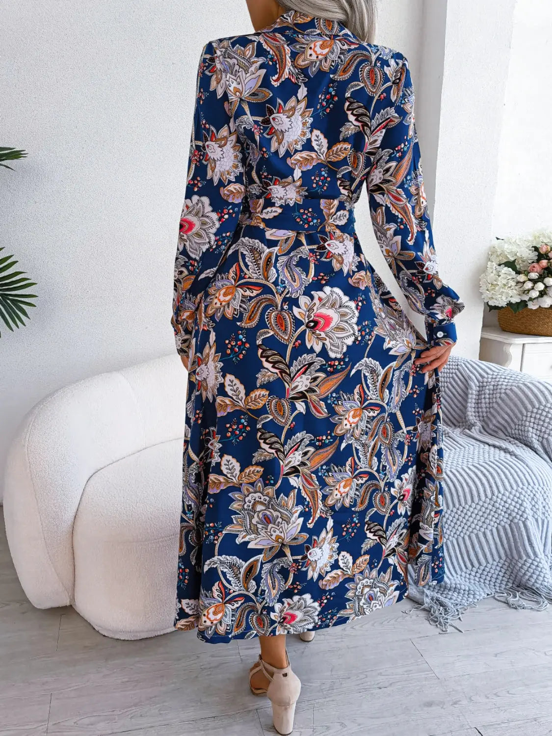 With Flare Tied Printed Midi Dress - Chic Women's Dresses | Belle Kloset Fashion