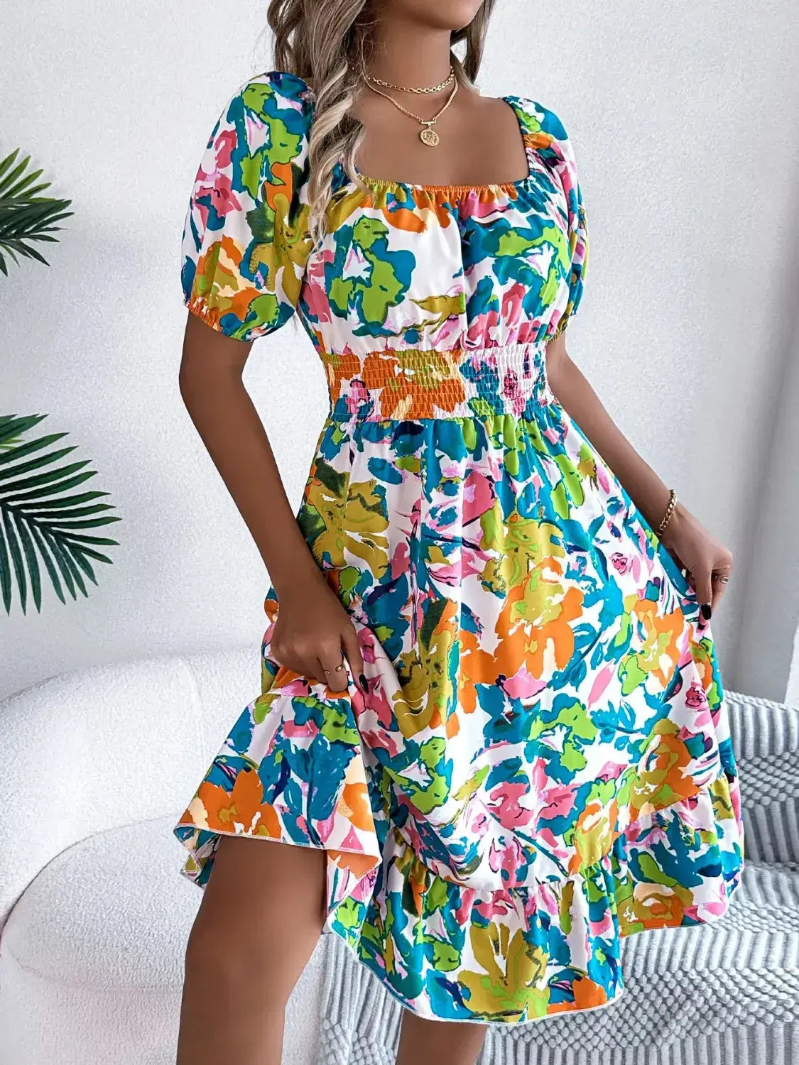 Floral Midi Dress With Short Sleeves – Chic Women's Dresses | Belle Kloset Fashion