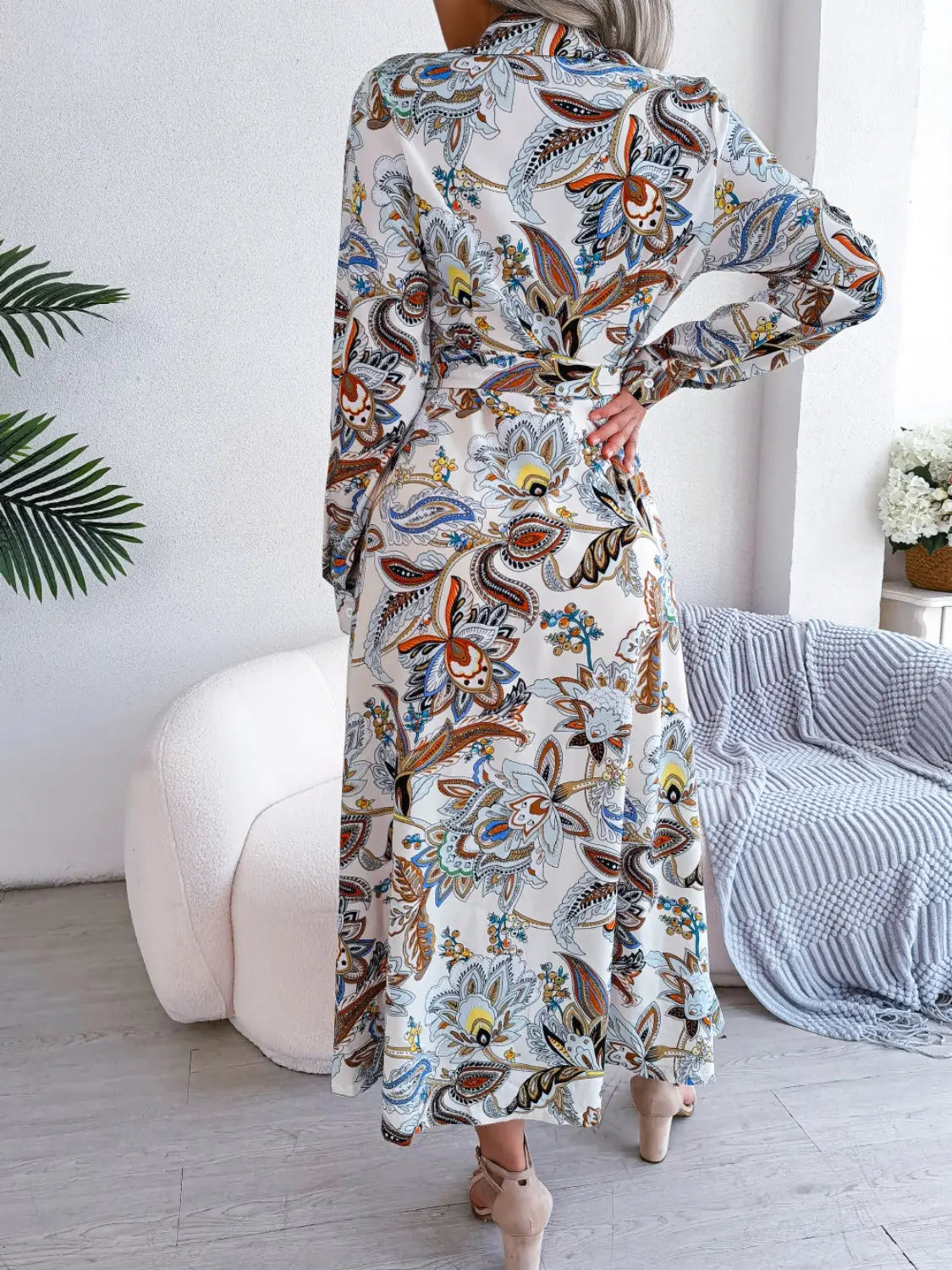 With Flare Tied Printed Midi Dress - Chic Women's Dresses | Belle Kloset Fashion