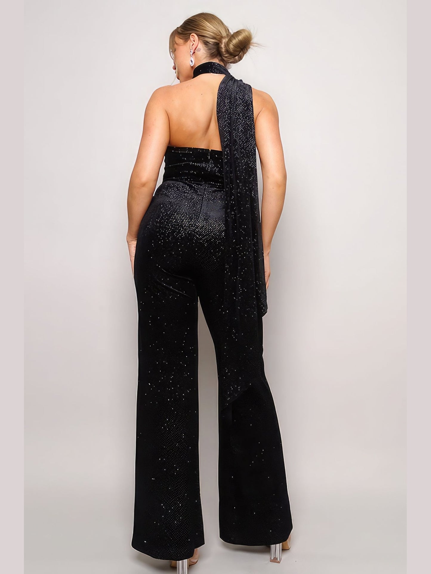 Scarf Top Glitter Velvet Jumpsuit - Chic Women's | Belle Kloset Fashion