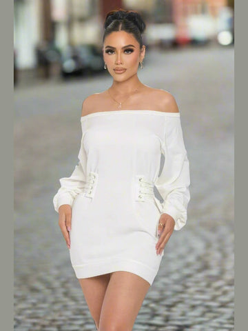 Sassy Off Shoulder Mini Dress White