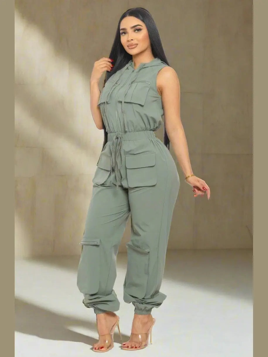 Hooded Cargo Jumpsuit (Olive) - Chic Women's Outfit Set | Belle Kloset Fashion