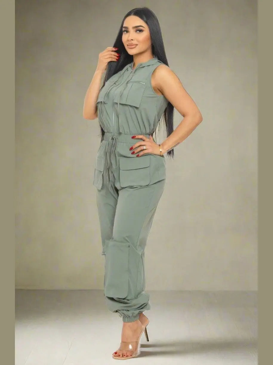 Hooded Cargo Jumpsuit (Olive) - Chic Women's Outfit Set | Belle Kloset Fashion