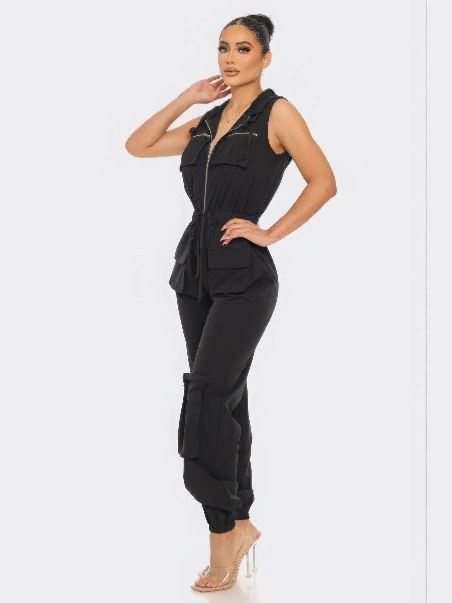 Hooded Cargo Jumpsuit (Black) - Chic Women's Outfit Set | Belle Kloset Fashion