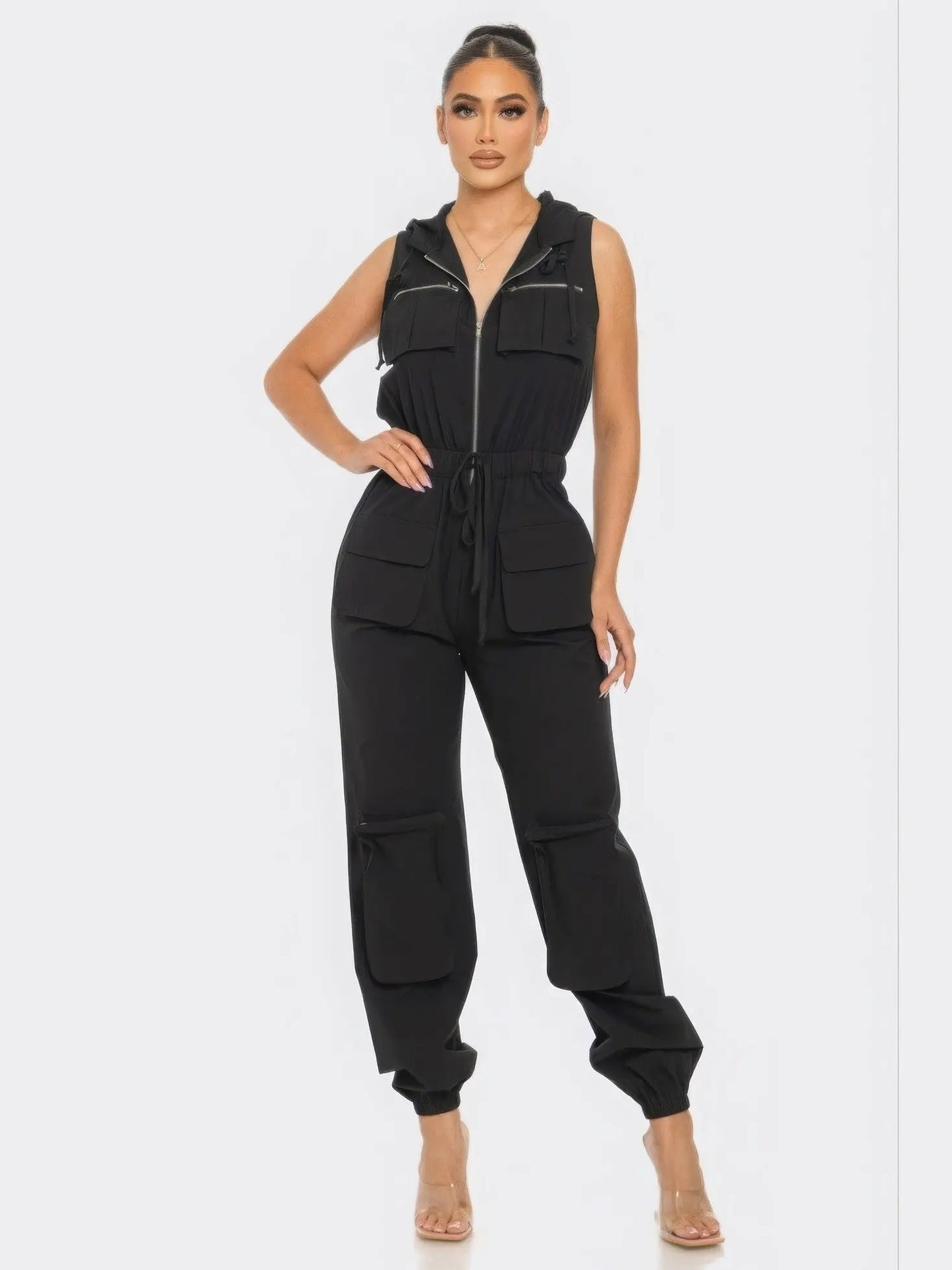 Hooded Cargo Jumpsuit (Black) - Chic Women's Outfit Set | Belle Kloset Fashion