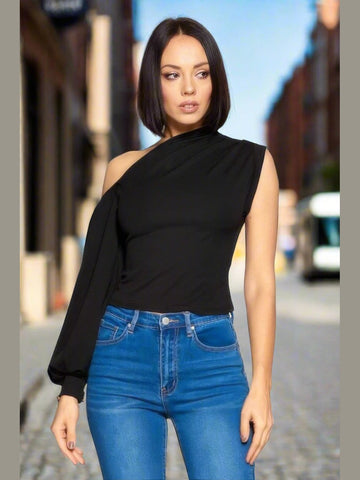 Sassy One-shoulder Top Black