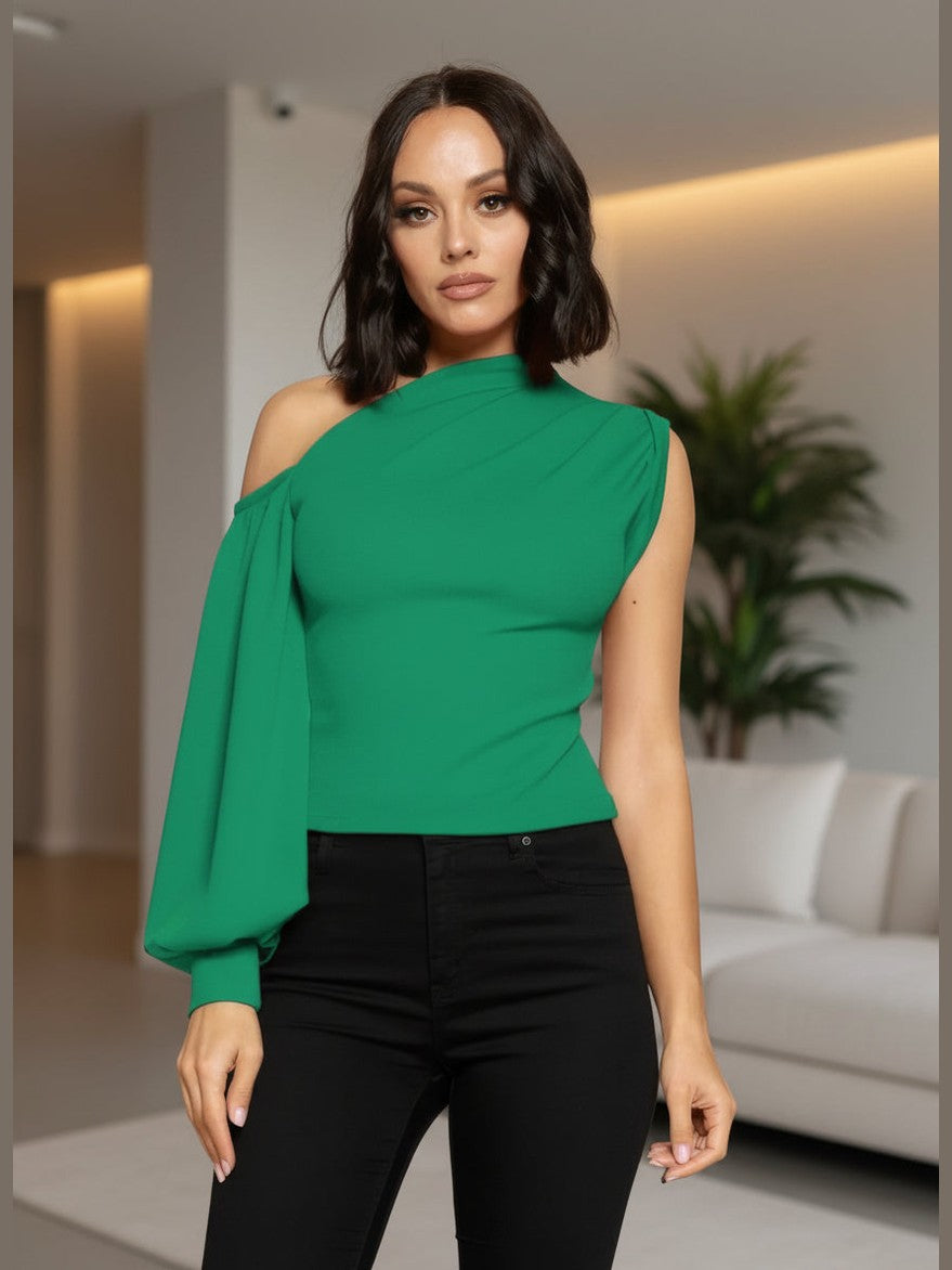 Sassy One-shoulder Top (Green) - Chic Women's Tops | Belle Kloset Fashion