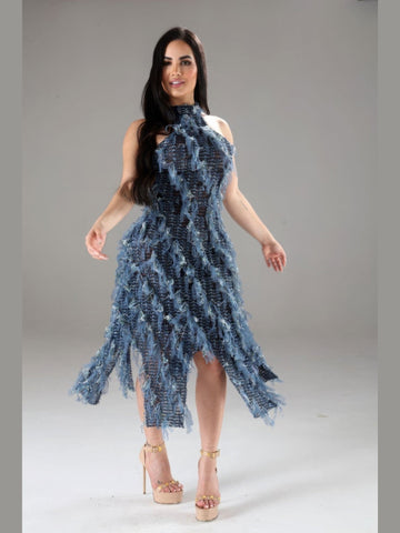Shimmy Halter Ruffled Dress