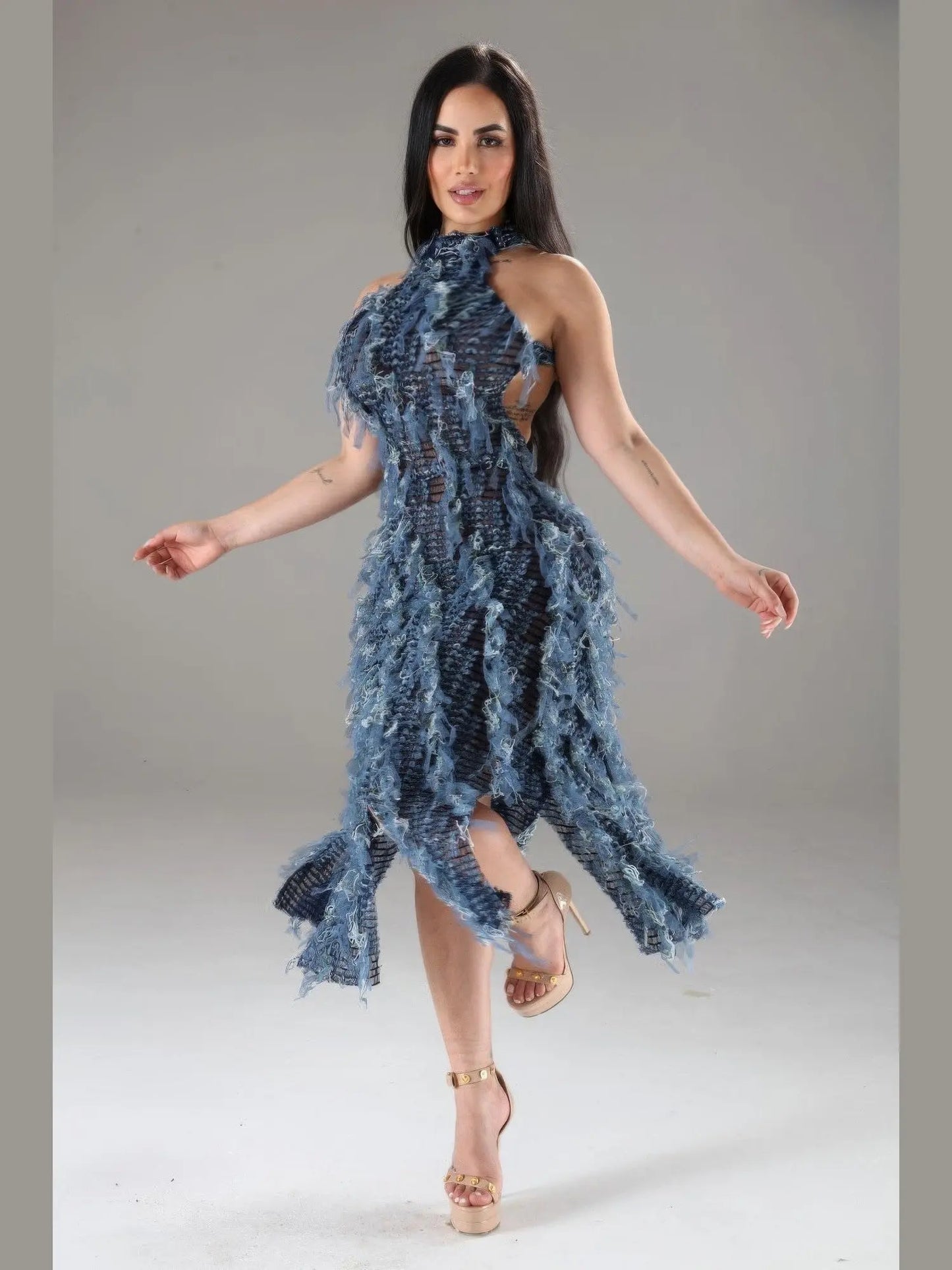 Shimmy Halter Ruffled Dress - Chic Women's Dresses | Belle Kloset Fashion
