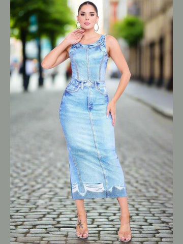 Charlie Denim Print Midi Dress