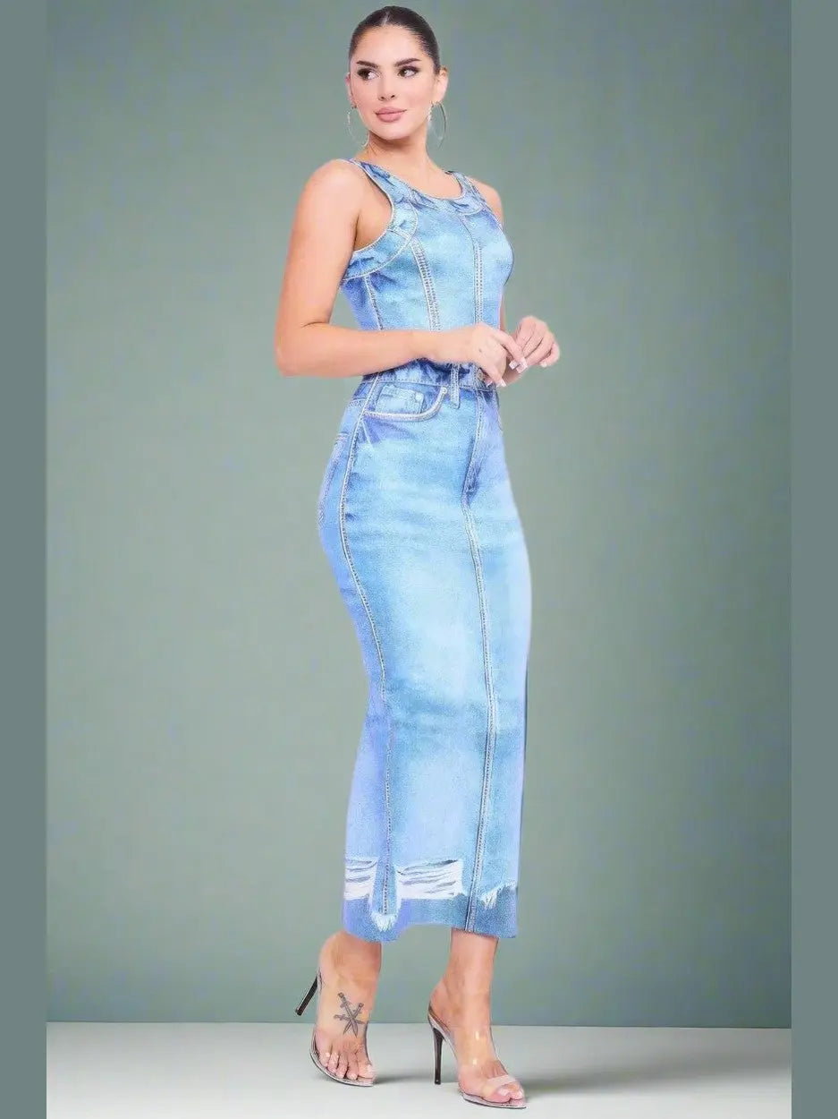 Charlie Denim Print Midi Dress - Chic Women's Dresses | Belle Kloset Fashion