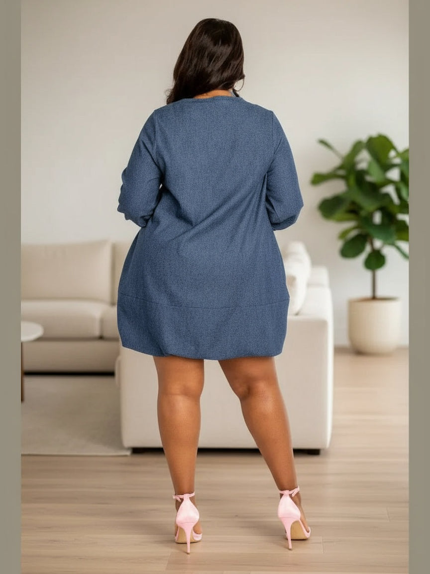 Stylish Denim Bubbled Dress - Chic Women's Dresses | Belle Kloset Fashion